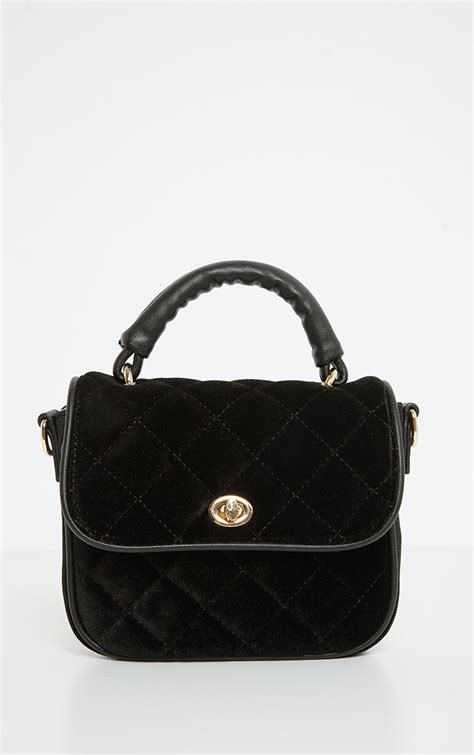 Black Padded Velvet Mini Handbag 